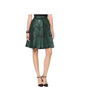Trina Turk Matelasse Pleated Floral Skirt Green Embossed Cocktail, NWOT, size 8